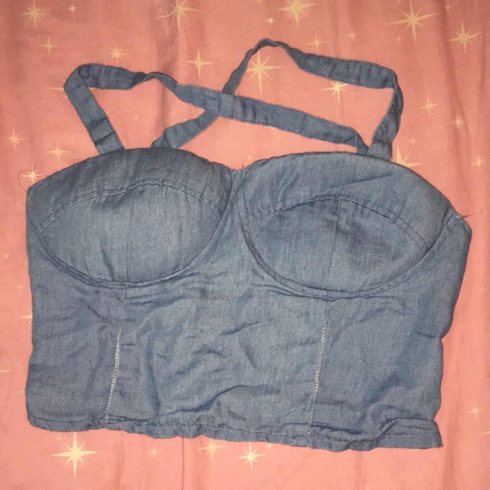 light blue crop top